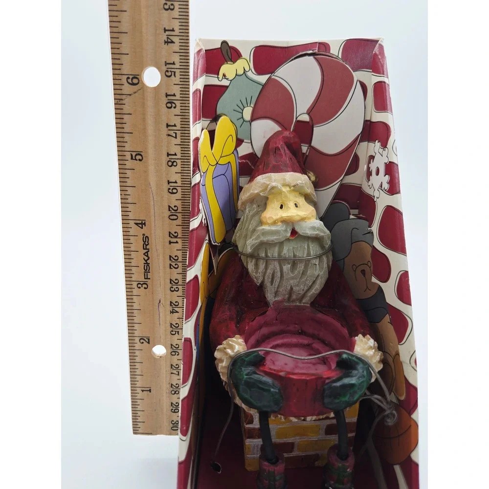 Vtg Santa Sitting on Chimney Christmas Tea Light Candle Holder Resin Figurine